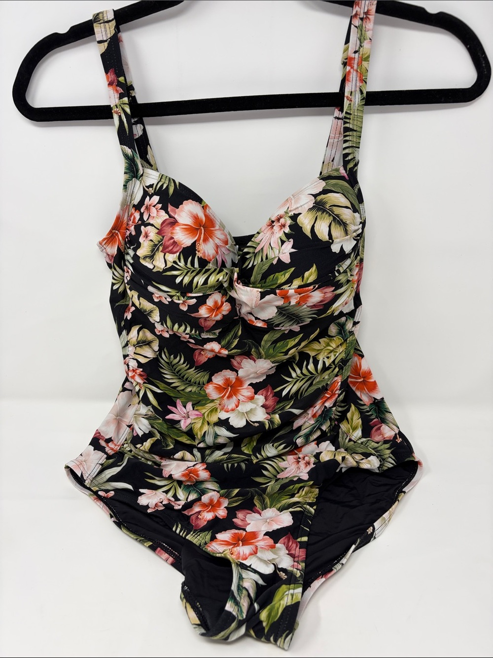 Nip Tuck Swim Tropical Print Ruched One-Piece Swimsuit Size 8
